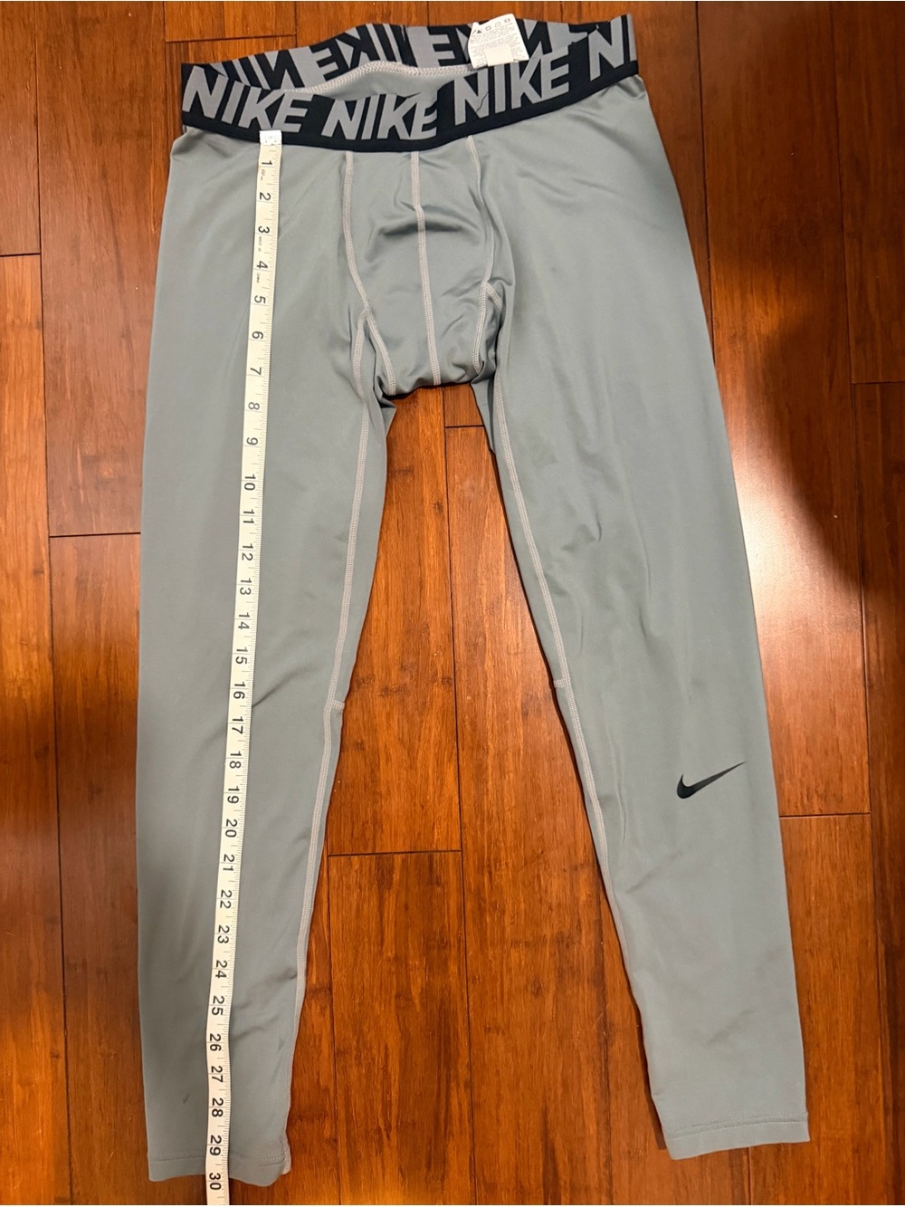 Nike Light Gray Compression Tights with Black Waistband